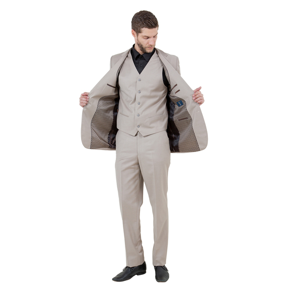 Modern Fit 3pc Wool Mens Suit Set by ZeGarie, Tan - Picture 3 of 6